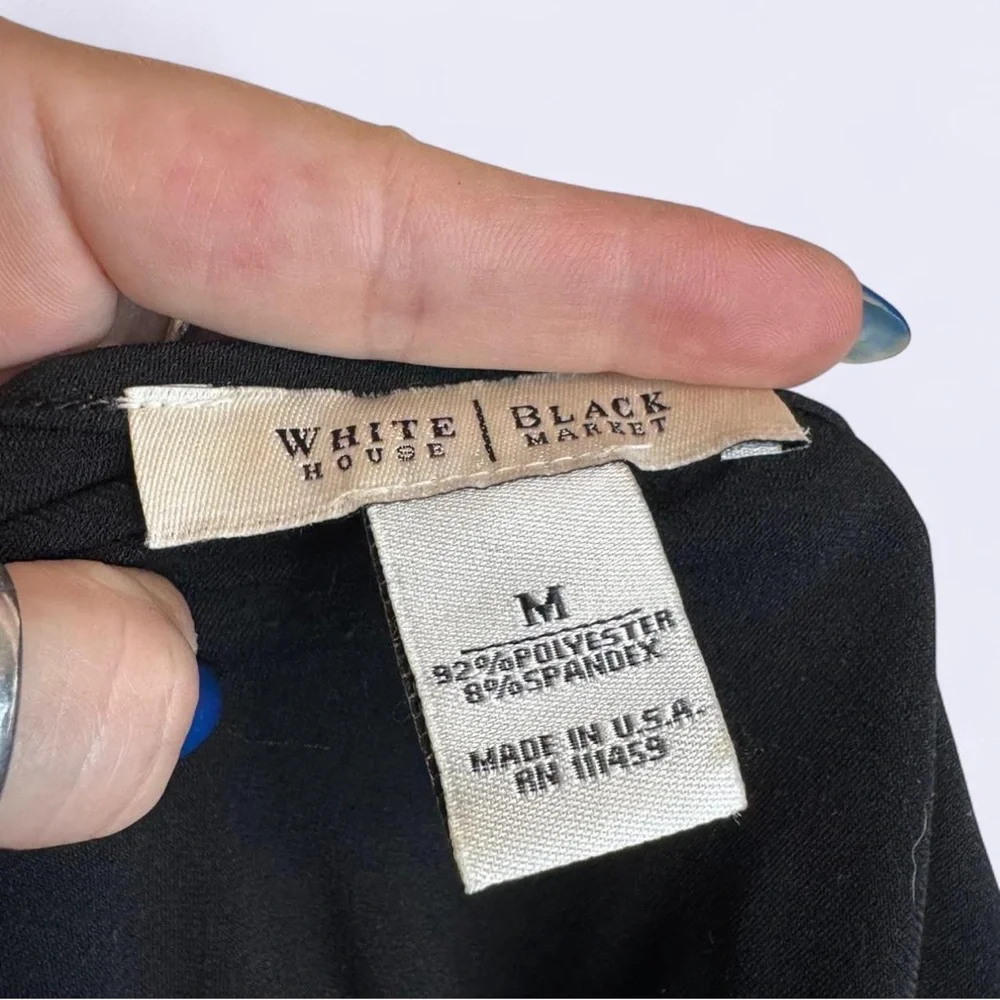 White House Black Market Black Relaxed Ruched Blouse with sheer flowey upper szM - Picture 7 of 7